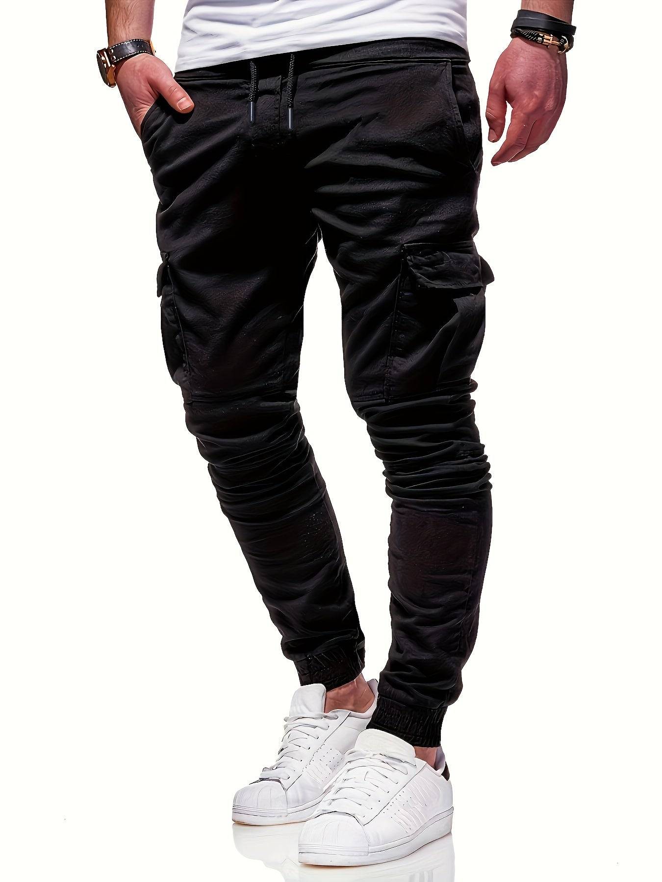 Men’s Cotton Joggers 2-Pack – Elastic Waist, Side Pockets, Solid Color for Spring/Autumn
