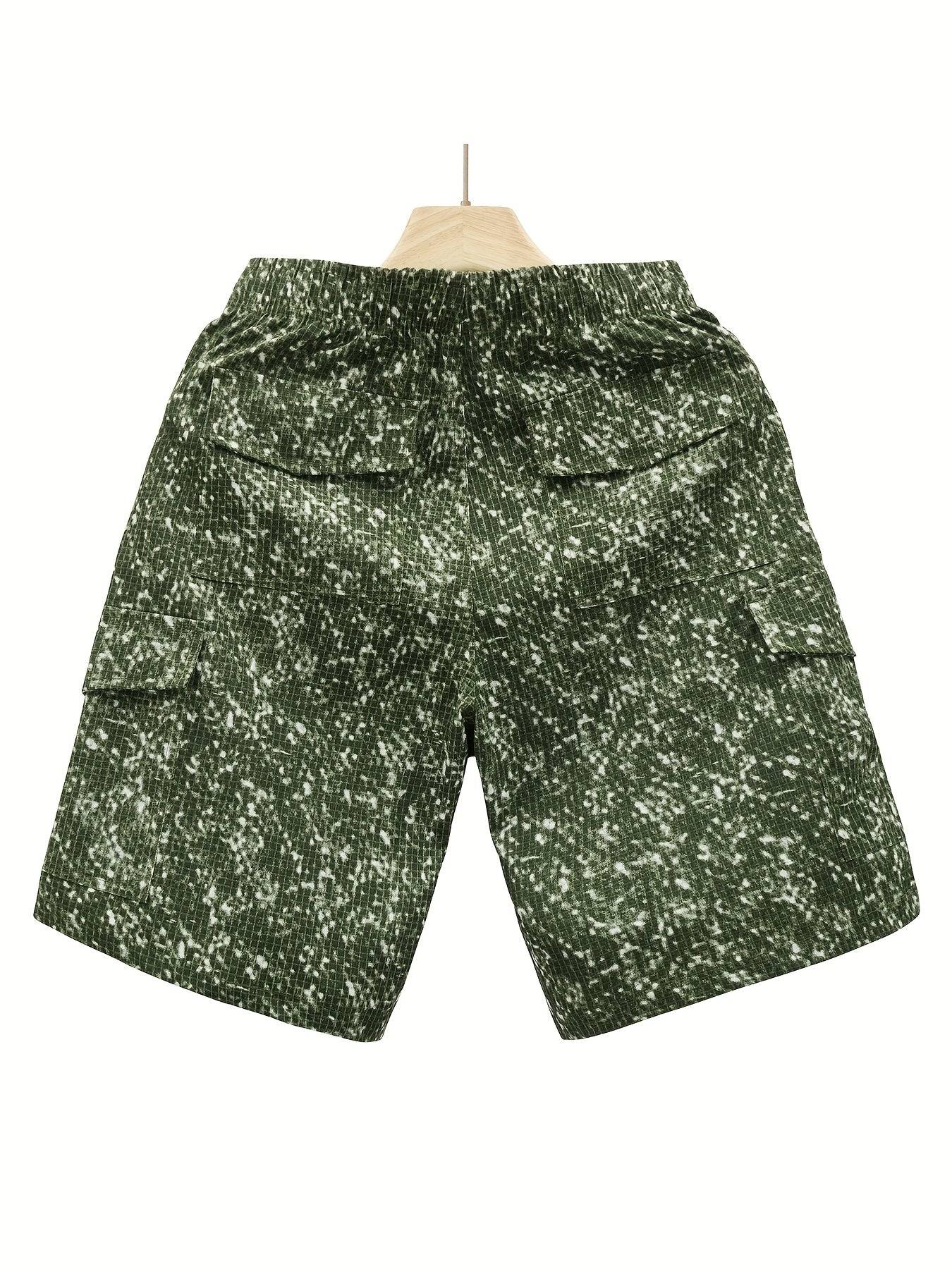 Men’s Cargo Shorts Tie-Dye Camouflage, 6 Pockets, Lightweight Polyester, Elastic Waist for Summer Outdoor Streetwear
