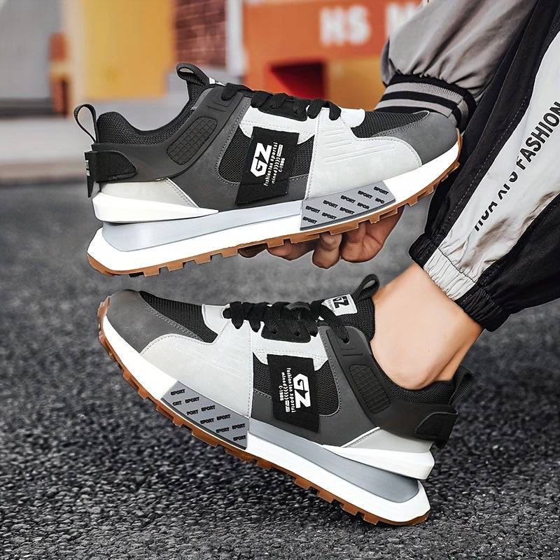 Men’s Casual Sneakers with Vintage Graphic Print, PU Upper & Non-Slip Rubber Sole, Low-Top Lace-Up Shoes for All-Season Wear