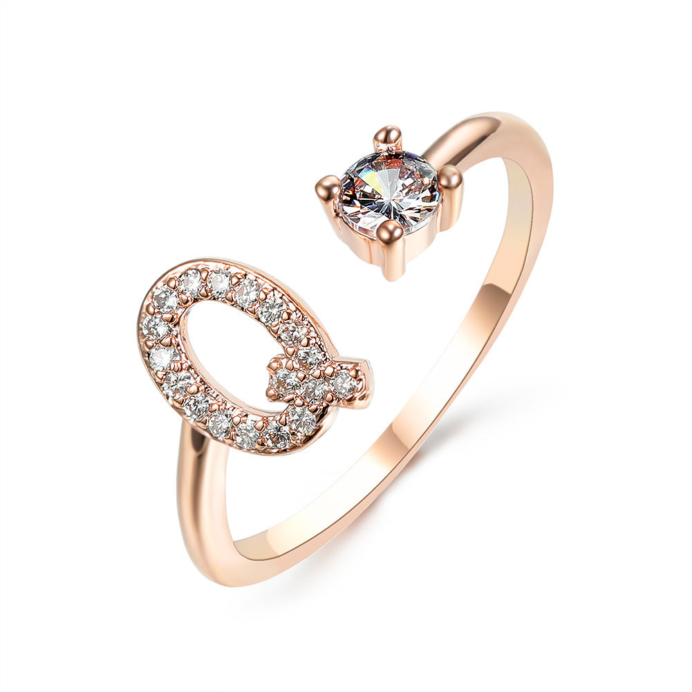 Anillo de letra ajustable con circonitas y diseño inicial de 26 para mujer