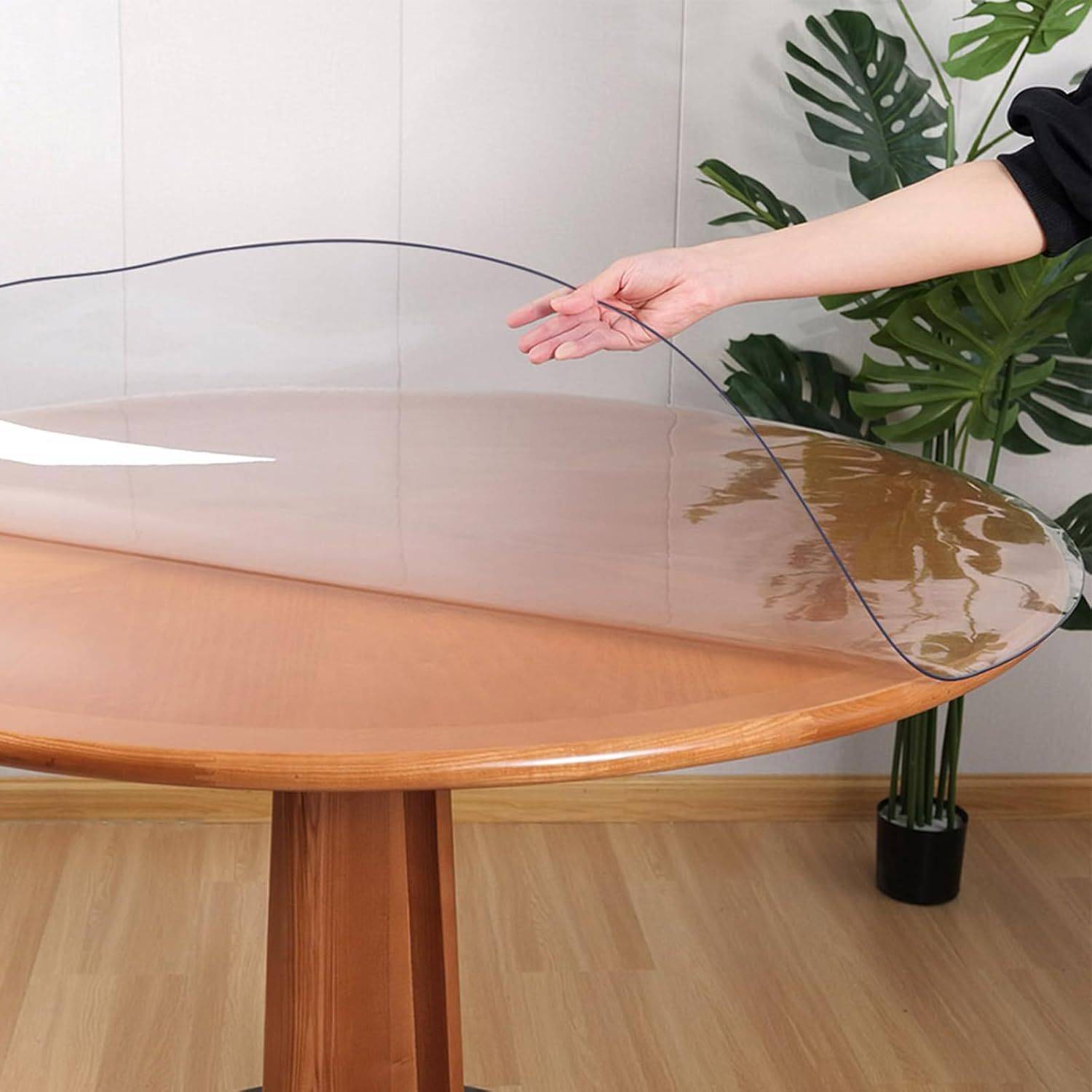 2mm Thick Transparent PVC Tablecloth Protector Durable Easy-Clean Circular Cover Multiple Sizes for Dining