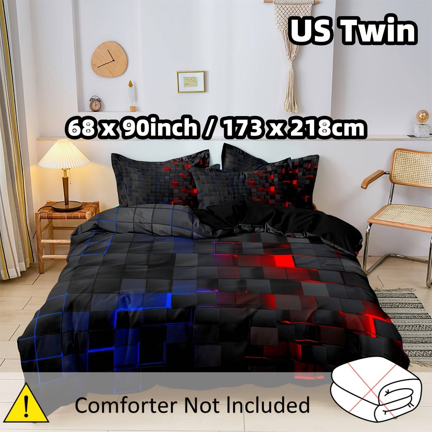 3-Piece Geometric Grid Duvet Cover Set – Multicolor Soft & Breathable Bedding, Hypoallergenic and Easy-Care for Bedroom or Guest Room