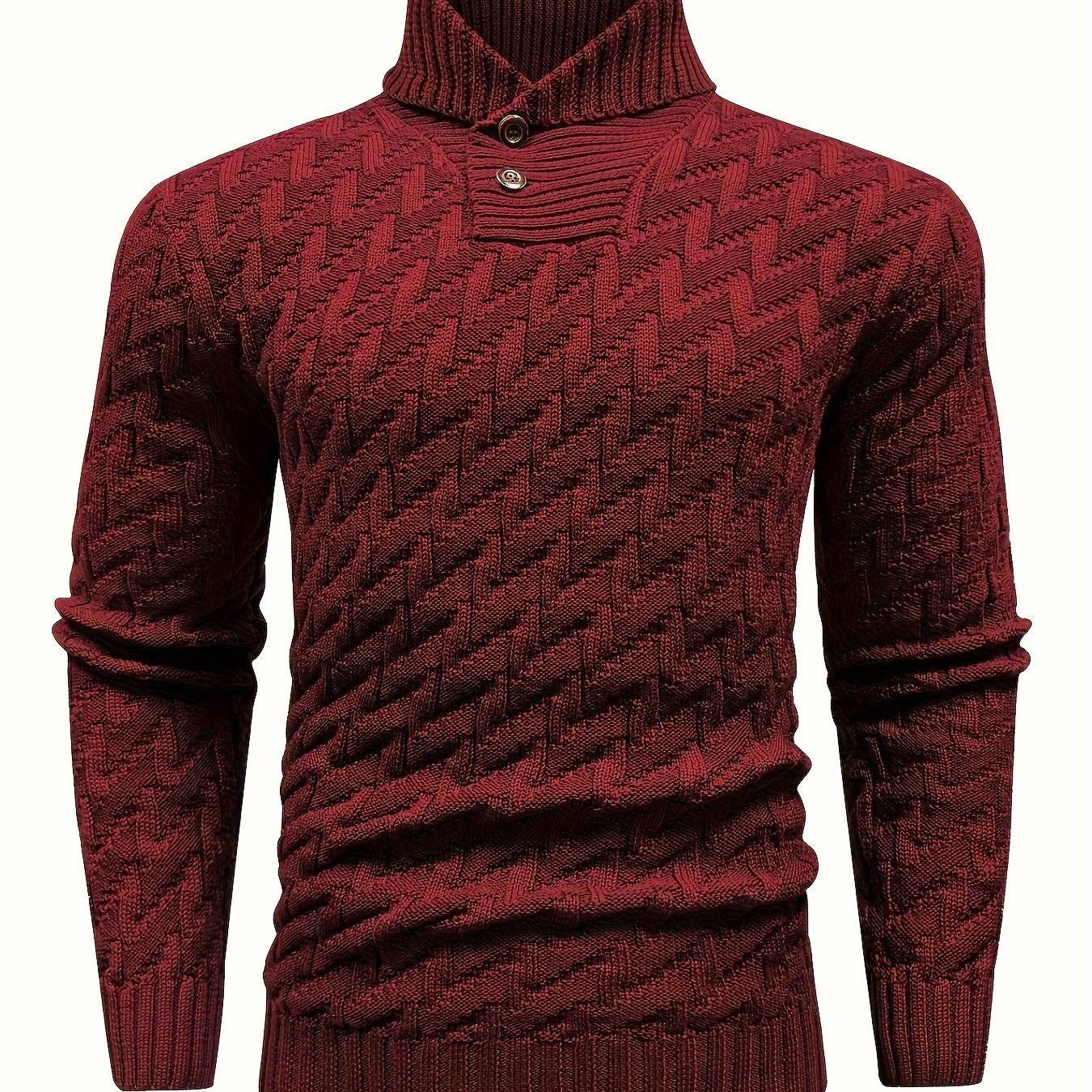 Men’s Casual Solid Textured Sweater Warm Lapel Design for Commuting & Everyday Wear