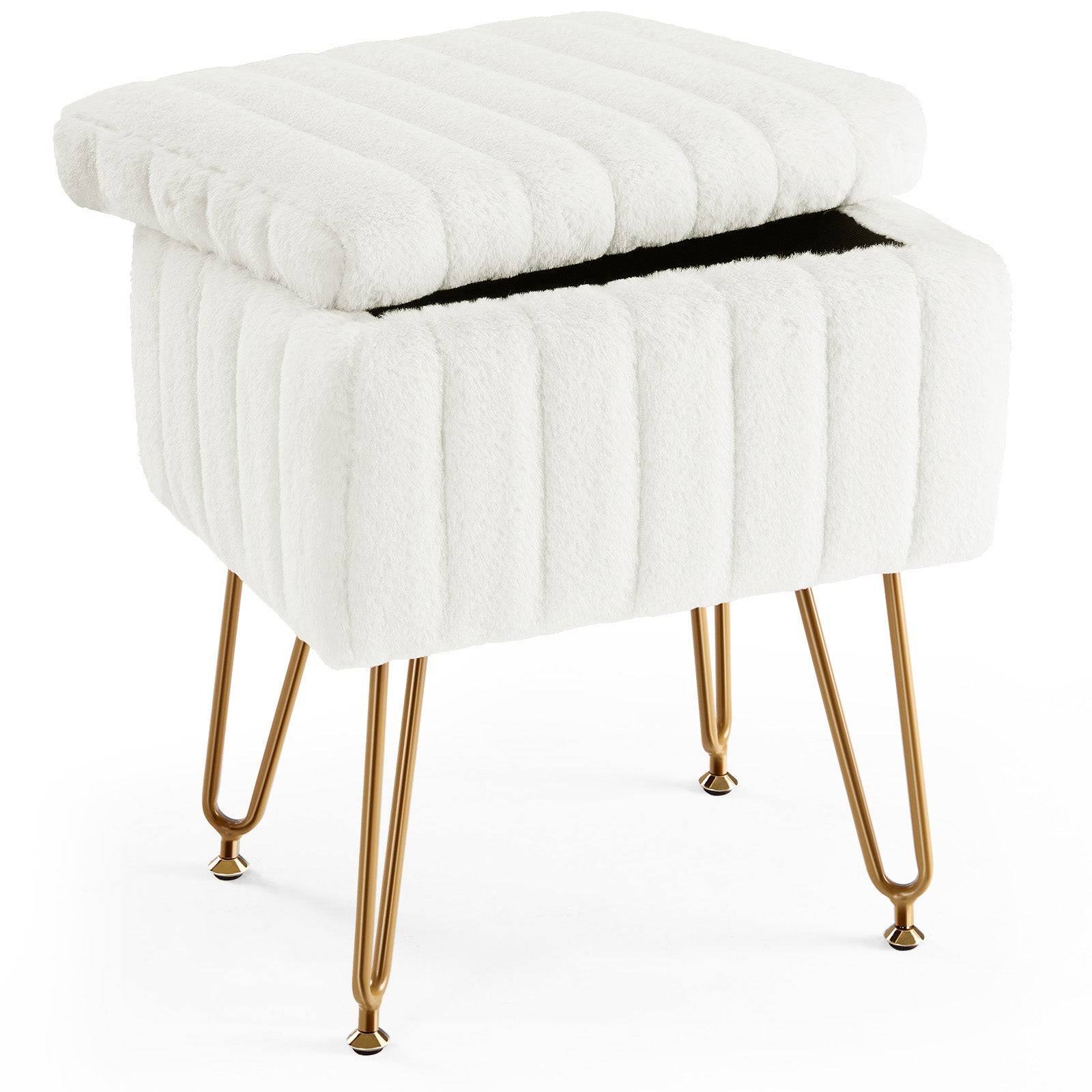 Vanity Stool with Hidden Storage Faux Fur Seat