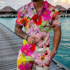 Floral Polo Shirt Suit Lapel Short Sleeve Shorts - PMMNAPOLES