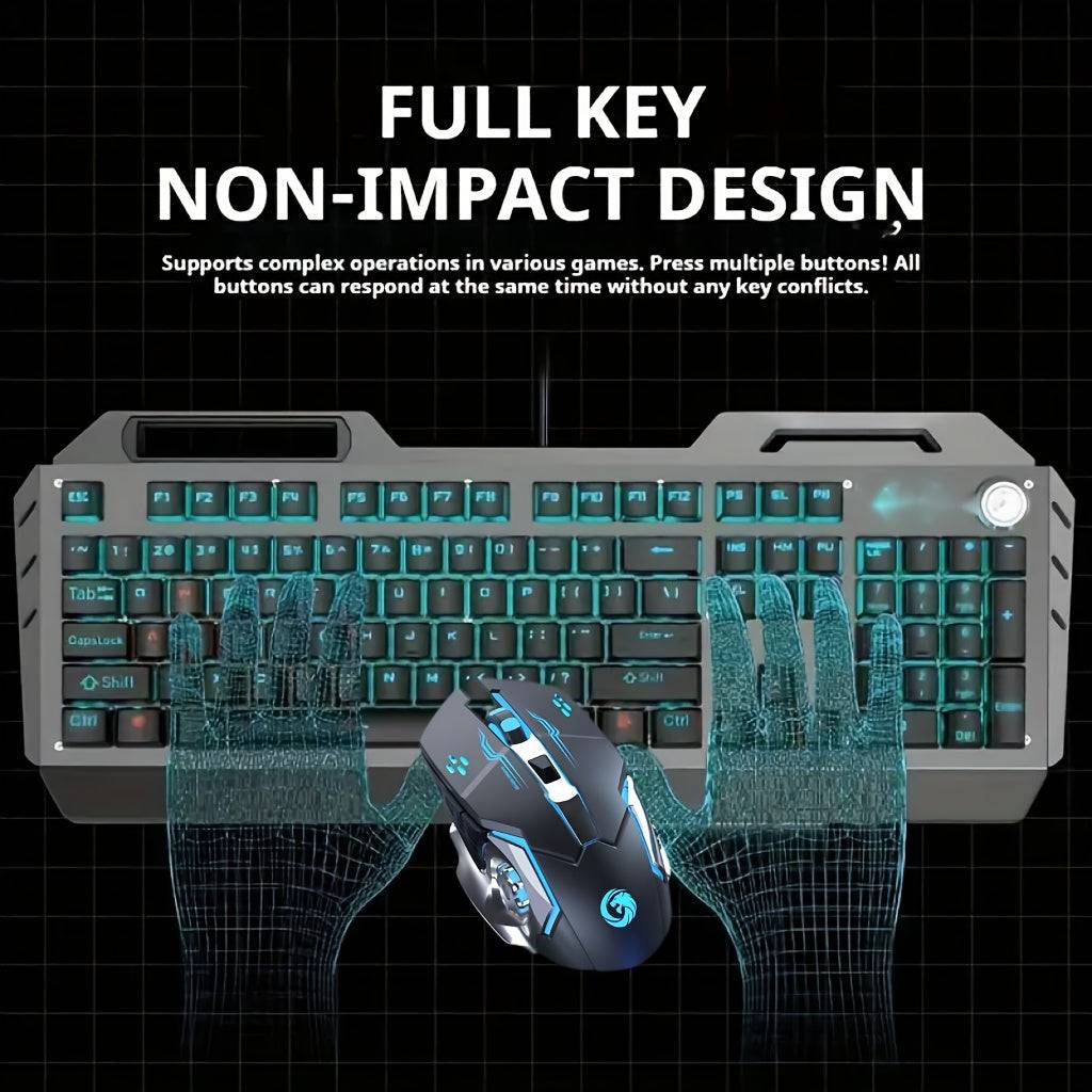 Wired Gaming Keyboard 104-Key Full Size with LED Backlight, Ergonomic Quiet Design & Volume Knob for PC & Laptop