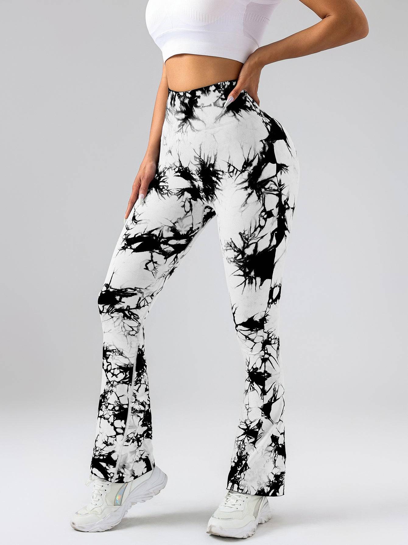 Womens High Waist Tie Dye Flare Leggings with Tummy Control