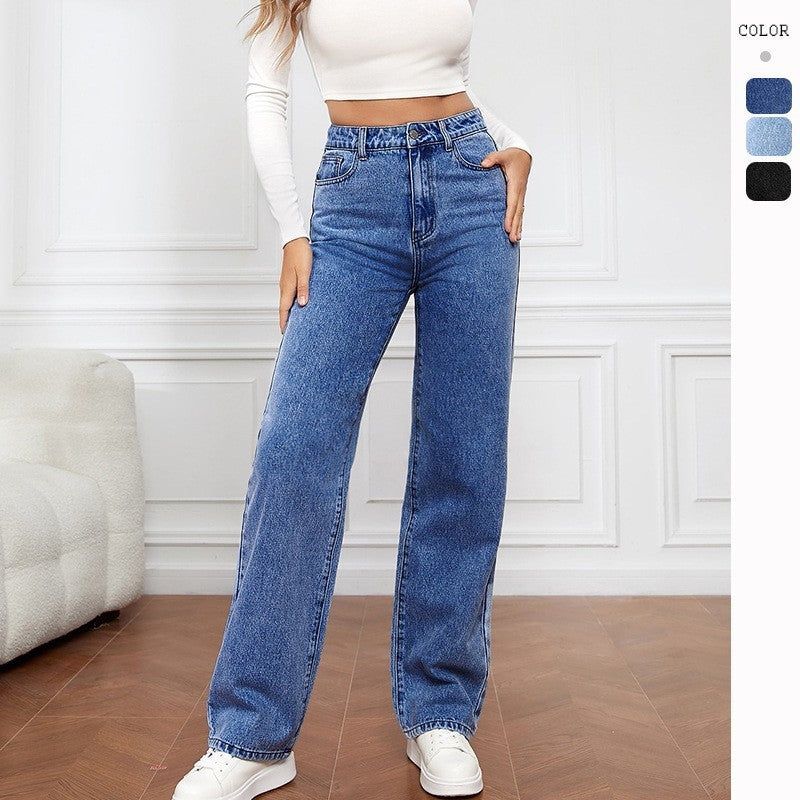 Womens Straight Leg Jeans with Mid Waist Casual Fit