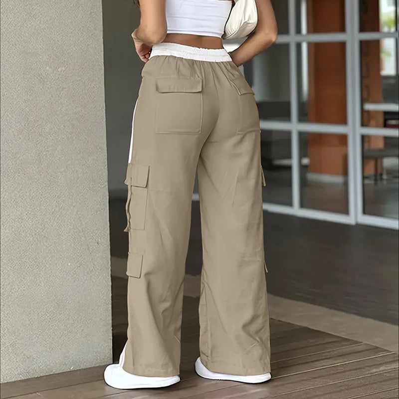Striped Straight Leg Pants with Button Zip Closure