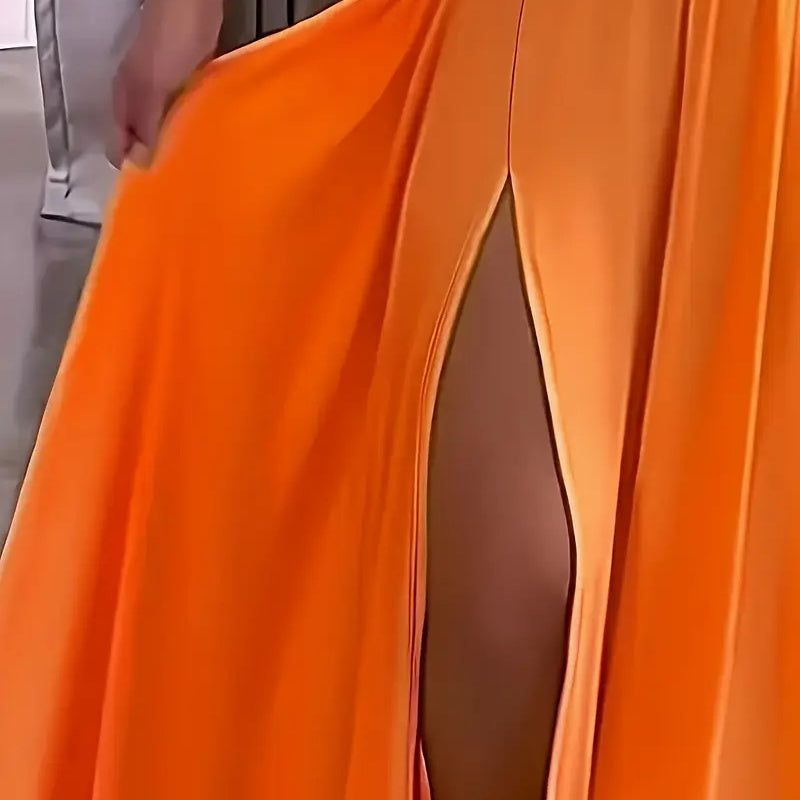 Deep V Neck Backless Maxi Dress With Slit Elegant Style