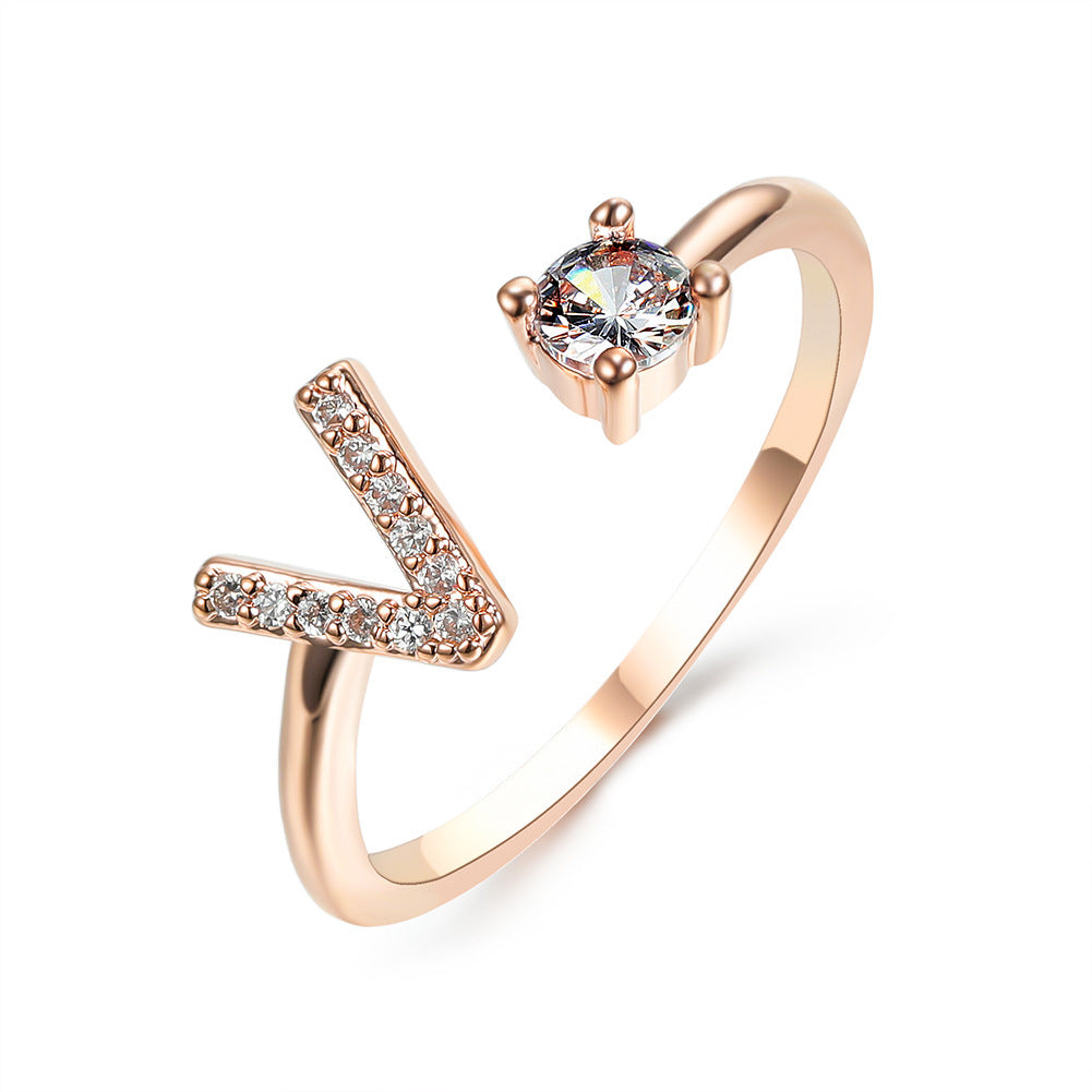 Anillo de letra ajustable con circonitas y diseño inicial de 26 para mujer
