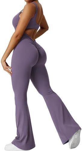 Sleeveless Flare Yoga Jumpsuits Long Pants High Stretch