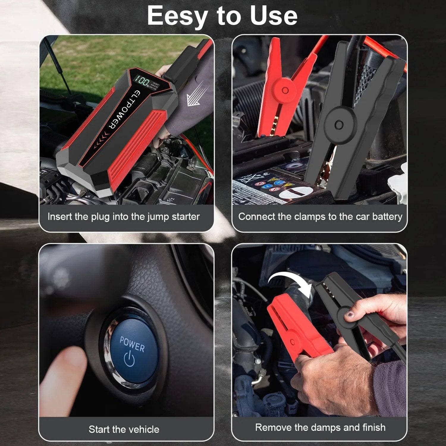 Portable Car Battery Jump Starter 2000A 4 In 1 Power Bank