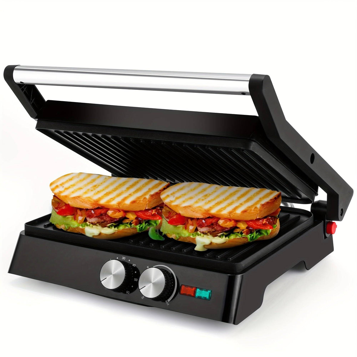 Electric 3-in-1 Panini Press Grill – Non-Stick Plates, 180° Opening & Floating Hinge for Versatile Indoor Cooking