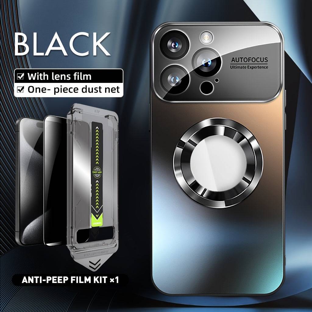 2-Pack Titanium Phone Cases for iPhone 12/13/14/15/16 Pro Max Plus, Privacy Frosted Cover with Magnetic Wireless Charging and Shockproof Camera Lens Protector