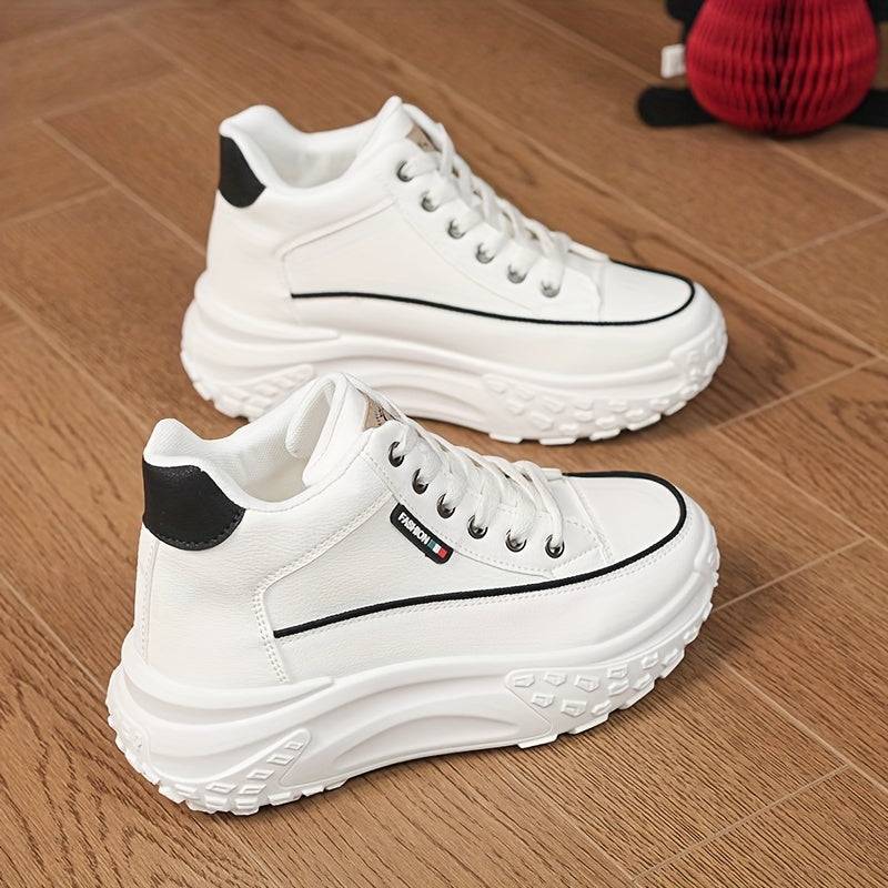 Women’s High-Top Casual Sneakers with Thick Sole, Soft Cushioning White Shoes for Autumn Outfits & Everyday Comfort