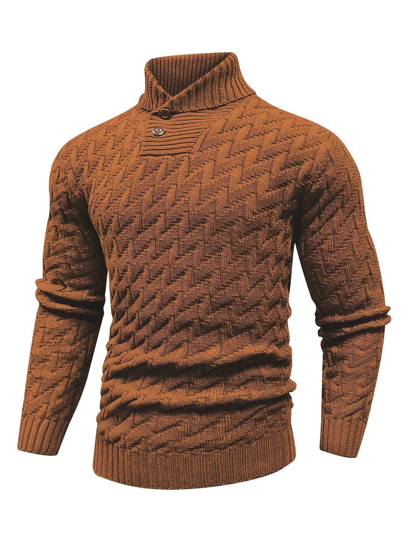 Men’s Casual Solid Textured Sweater Warm Lapel Design for Commuting & Everyday Wear
