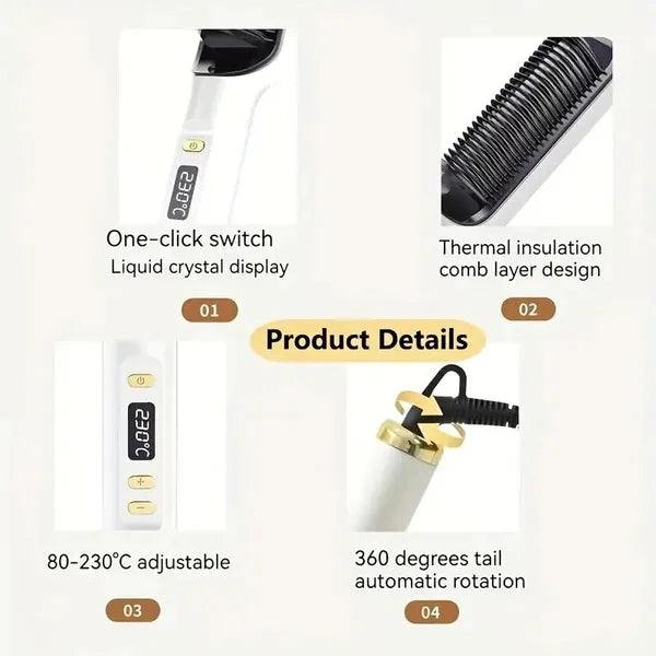 Hair Straightening Brush Ionic with LED Display