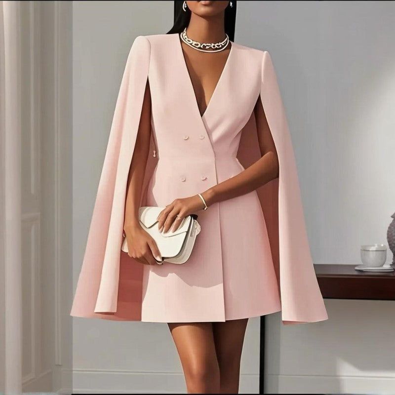 Womens V Neck Cape Sleeve Blazer Dress for Spring Events