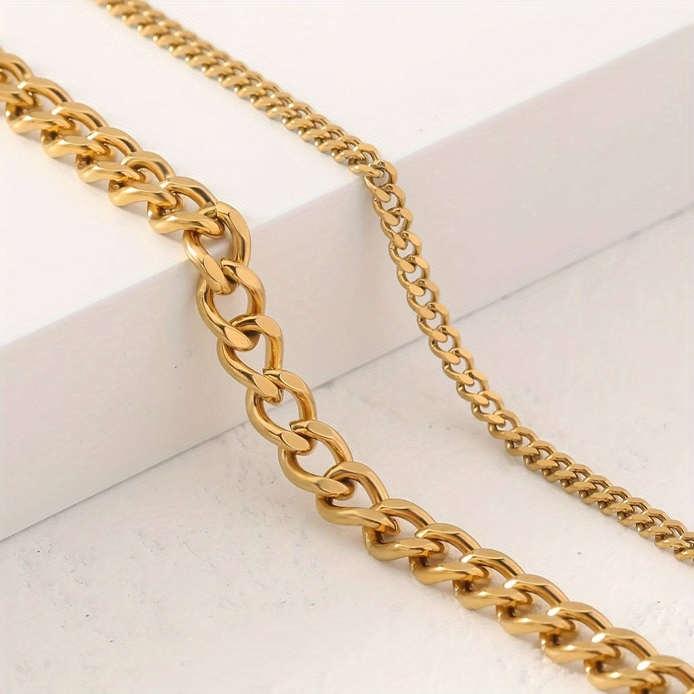 2-Piece Stainless Steel Women’s Anklet Set Double-Layer Cuban Chain for Daily Wear & Vacation