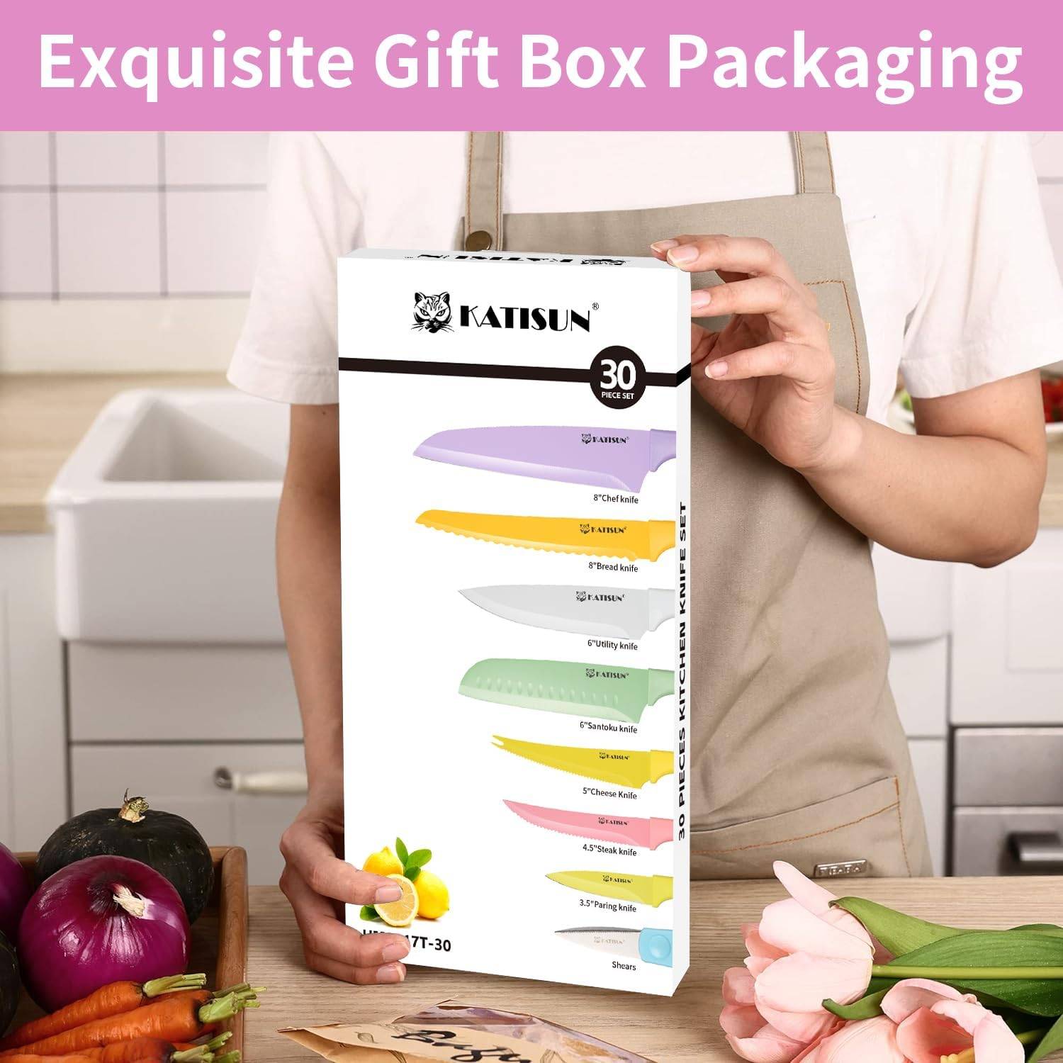 30 Piece Colorful Stainless Steel Kitchen Knife Set