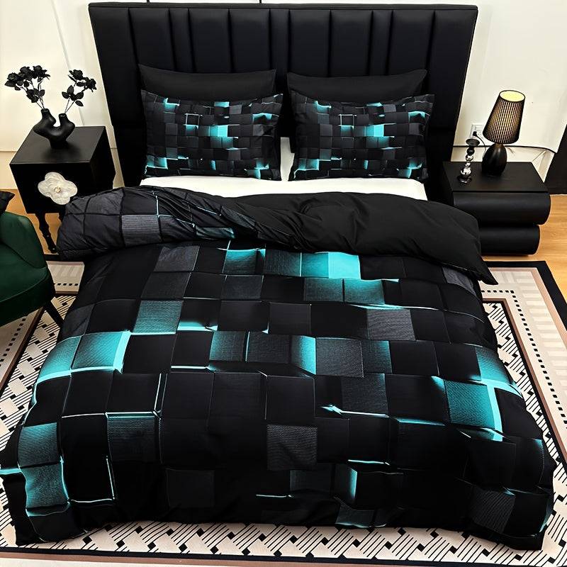 Cool Tech Duvet Cover Set 3-Piece – Red & Blue Digital Print Bedding, All-Season for Twin to King