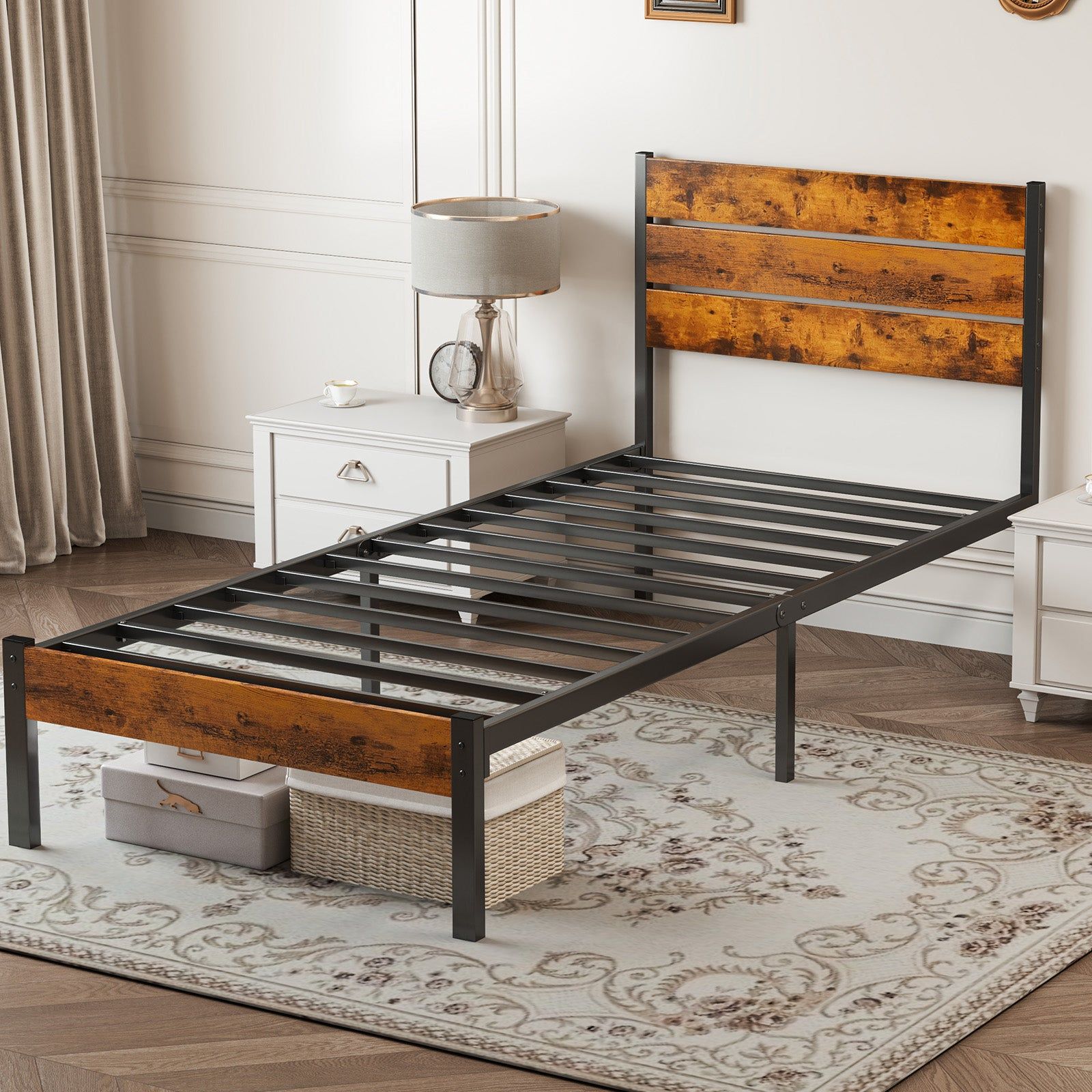 Metal Platform Bed Frame with Headboard and Footboard