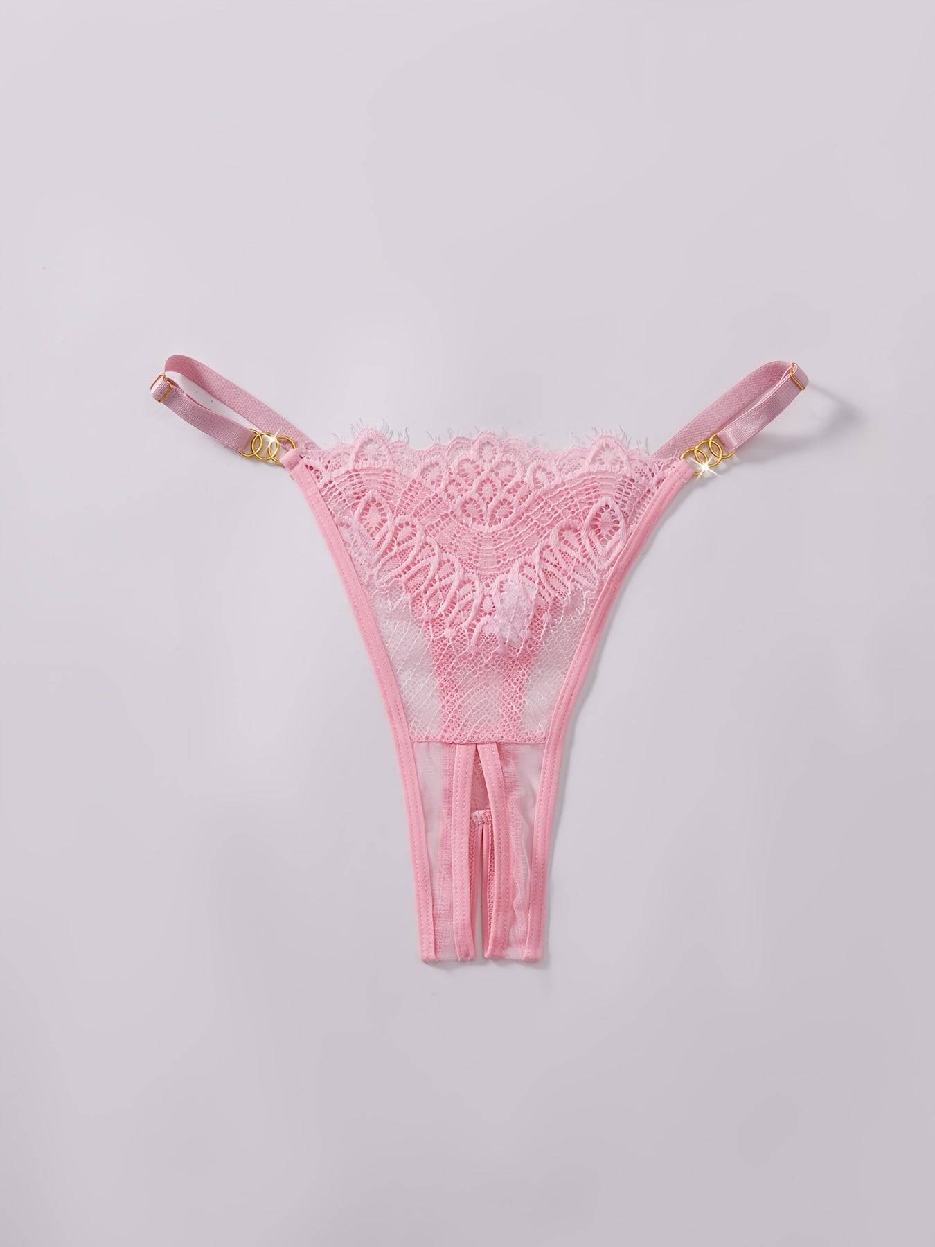 Women's Hollow-Out Lace Lingerie Set – Intricate Design in Red, Pink & White, Comfortable Matching Set