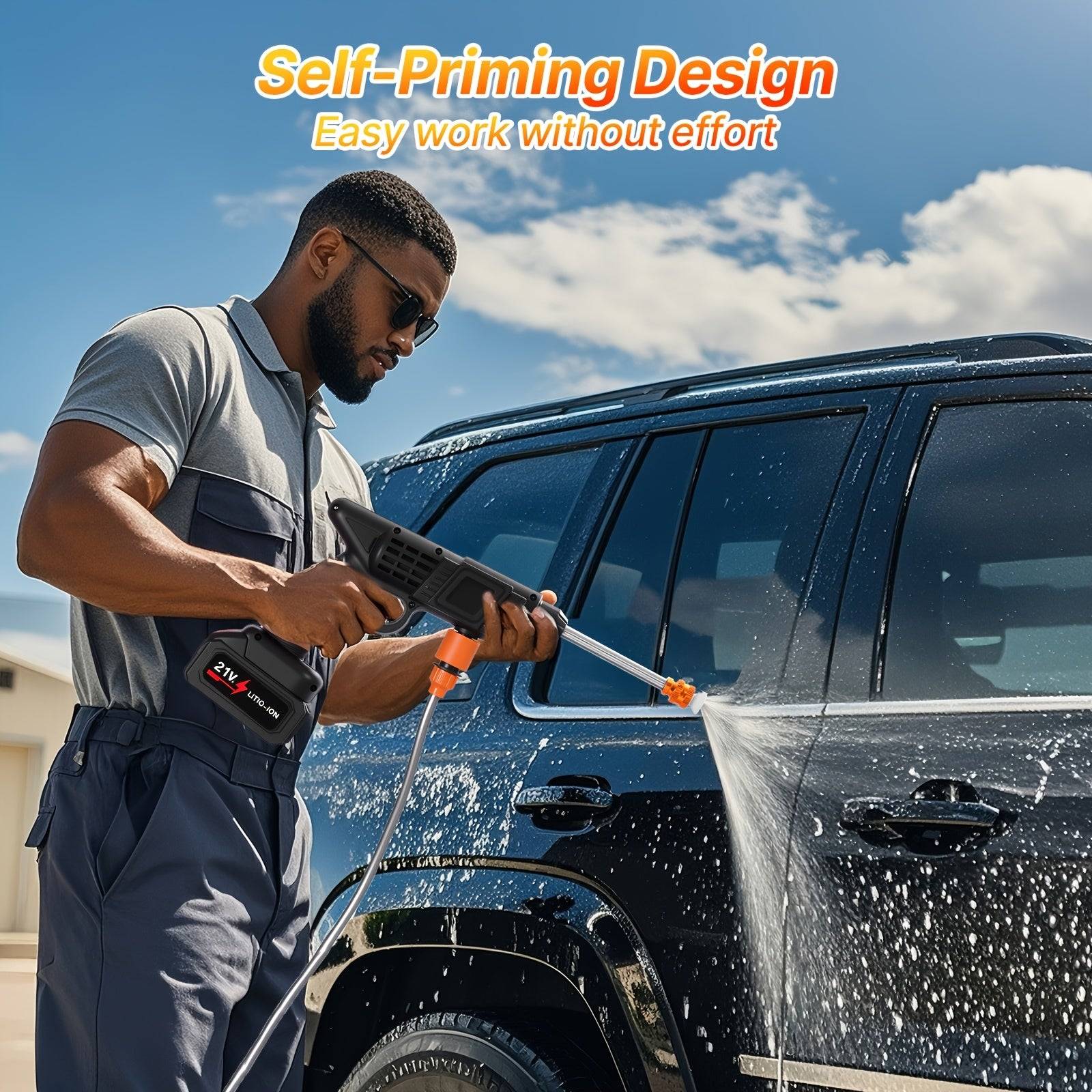 Wireless High-Pressure Car Washer Rechargeable Portable Cleaning Tool with Foam Spray Gun Includes 2×15000mAh Batteries & Toolbox for Indoor & Outdoor Use