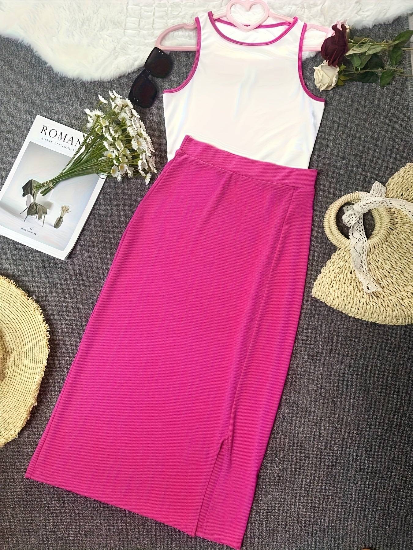 Women’s 2-Piece Set – Tank Top & High-Waist Skirt Outfit for Casual, Party & Summer Wear