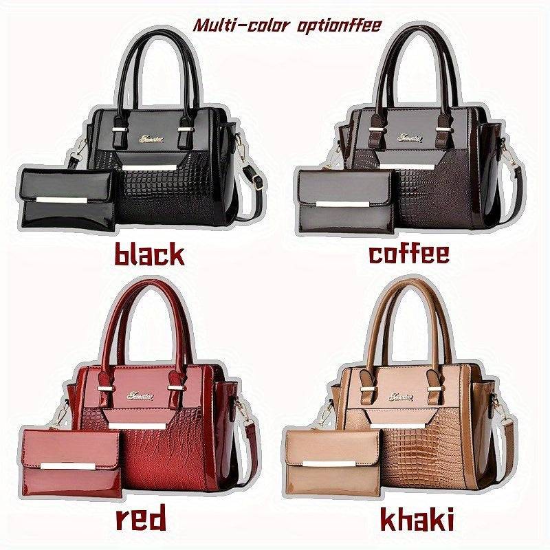 Women's Crocodile Texture Handbag Set Large Capacity Shoulder & Crossbody Bags for Work or Gift