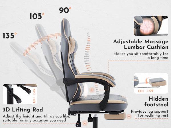 Gaming Chair Ergonomic Reclining Massage Design