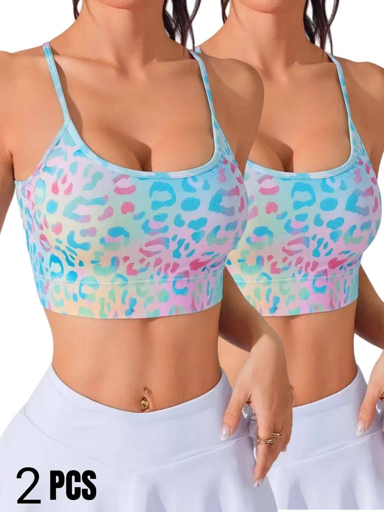 2 Pack Floral Print Sports Bras Cross Back