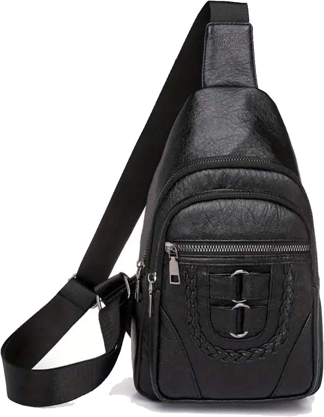 Vegan Leather Multi Way Crossbody Bag With Zipper Pockets