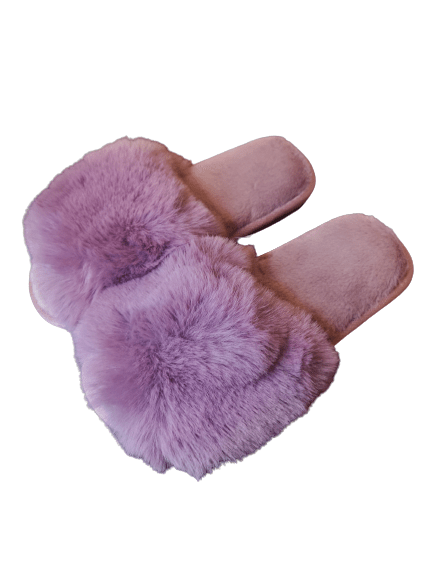 Open Toe Fluffy Slider Slippers in Purple - PMMNAPOLES