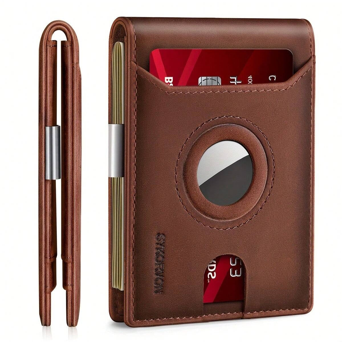 Men Slim Wallet with AirTag Holder and RFID Leather Design