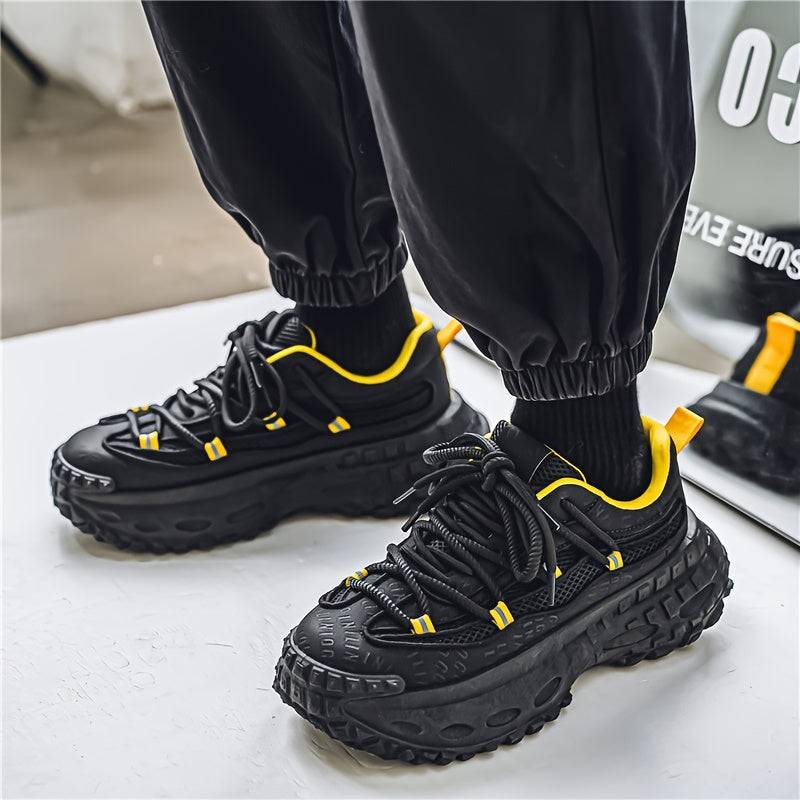 Men’s Chunky Platform Sneakers with Height-Increasing Sole & Non-Slip Rubber Outsole, Durable Lace-Up Shoes for Gym & Casual Wear