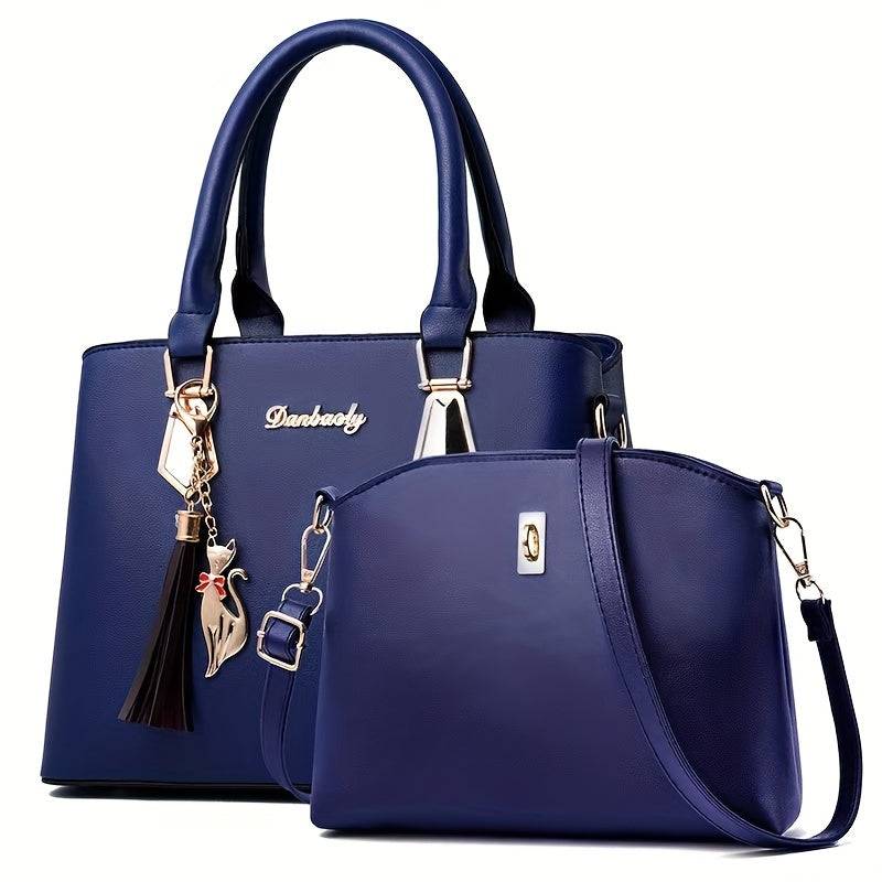 2pcs Women's Luxury Handbag Set Faux Leather Shoulder & Crossbody Bag for Everyday Style
