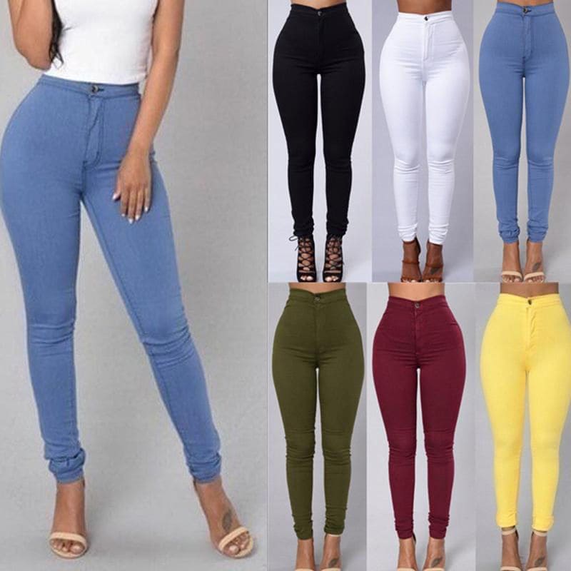 Casual Pants For Women High Waist Stretch Slim Trouser Skinny Candy Color - PMMNAPOLES