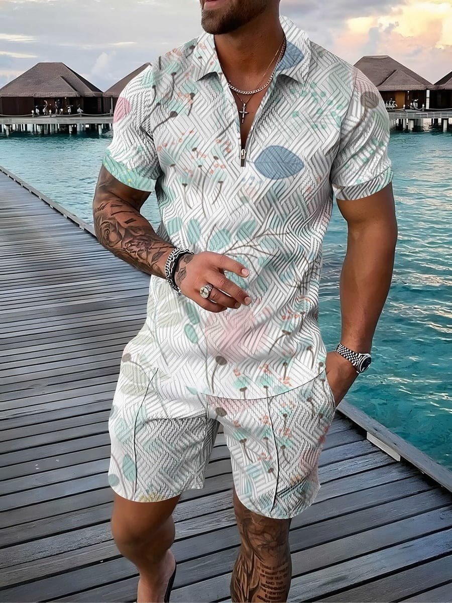 Floral Polo Shirt Suit Lapel Short Sleeve Shorts - PMMNAPOLES