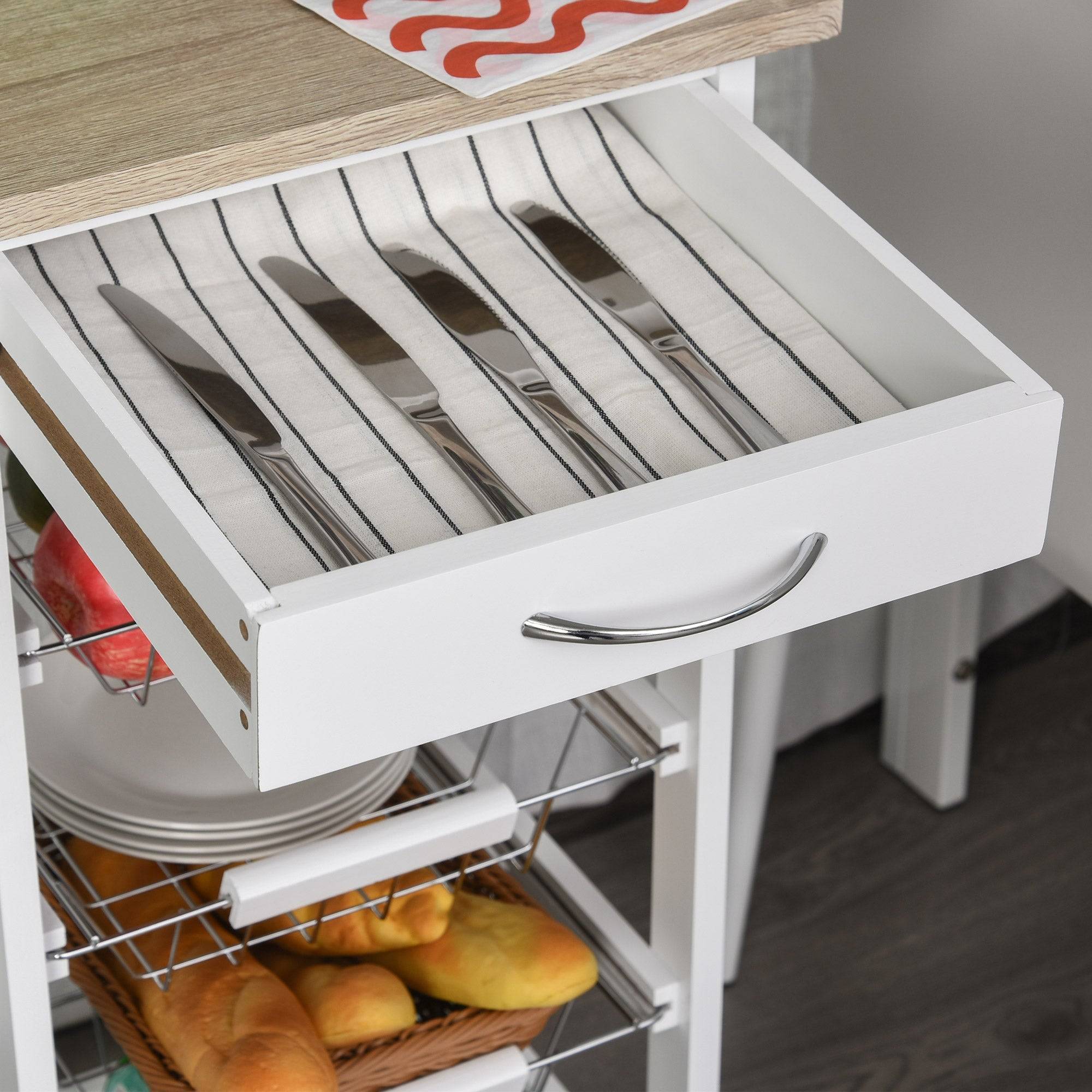 Mobile Kitchen Cart with Baskets and Drawer