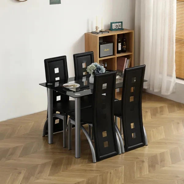 5 Piece Dining Table Set With Tempered Glass For Four