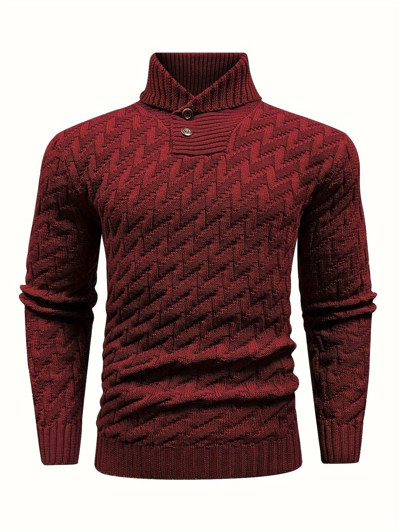Men’s Casual Solid Textured Sweater Warm Lapel Design for Commuting & Everyday Wear