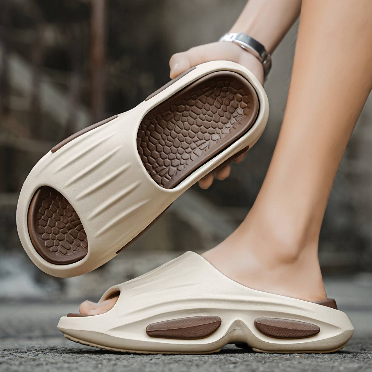 Men's Plus Size Slippers, Soft EVA Sole with Non-Slip Ergonomic Arch Support, Open Toe, Cushioning and Comfort for Casual Outdoor Wear.