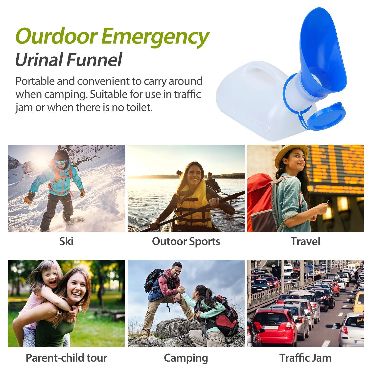 Portable Unisex Urinal Bottle with Funnel for Emergency Use