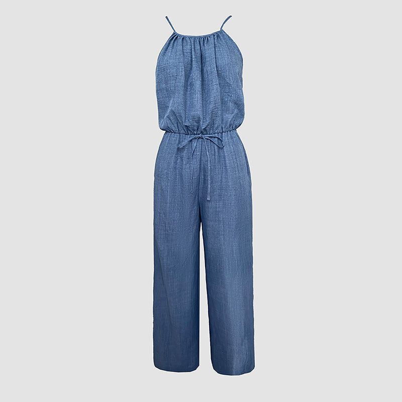 Sleeveless Wide Leg Jumpsuit With Drawstring Waist