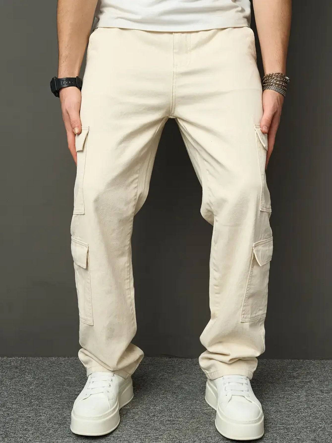 Men’s Straight Leg Jeans Apricot Color Casual All-Season Wear Versatile Multi-Craft Design