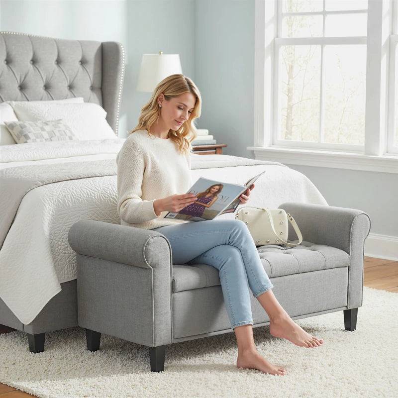 50 Inch Storage Ottoman Bench with Arms