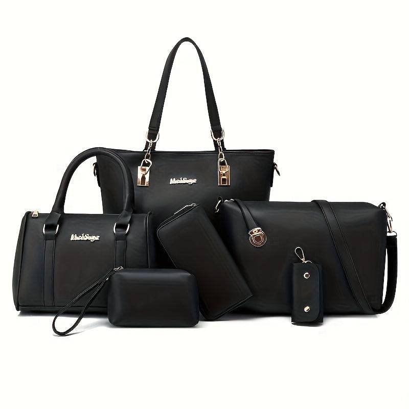 6pcs Women’s Handbag Set – Shoulder, Crossbody, Tote, Clutch & Wallet Organizer