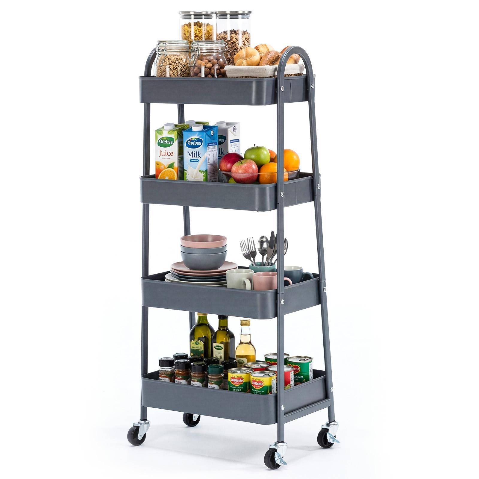 4 Tier Rolling Metal Storage Cart With Lockable Wheels